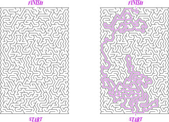 Big vertical rectangular shape labyrinth with triangular cell. Good labyrinth of high complexity with solution
