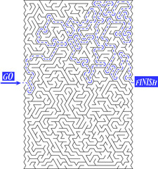 Big vertical rectangular shape labyrinth with triangular cell. Good labyrinth of high complexity with solution