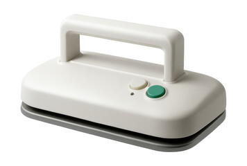 Compact ironing press in sturdy plastic, ideal for travel and small spaces.