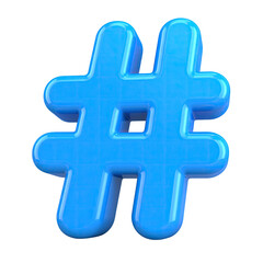 Obraz premium Bright, glossy, light blue, stylized hashtag symbol floating against a black background