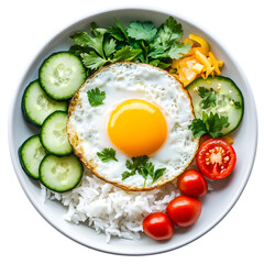 Exquisite Plated Meal Featuring Crispy Fried Egg and Fresh Herbs on Plate