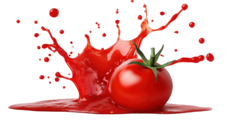 Tomato ketchup sauce splashes or red liquid tomato juice On Transparent Background Png