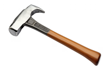 Silver metal hammer with wooden handle isolated on a transparent background