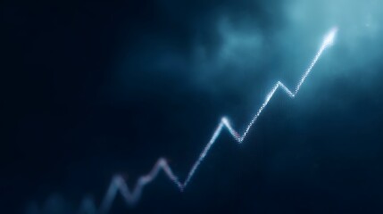 A glowing jagged line graph ascends upwards against a dark misty background symbolizing growth and progress