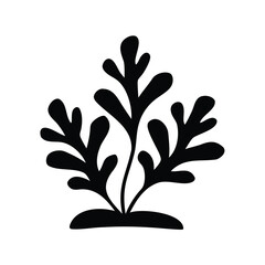Stylized Silhouette of Seaweed or Coral Plant on White Background Simple Design