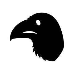Silhouette of a bird's head with a large beak and white eye