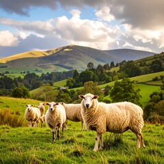 Fototapeta premium Sheep in a valley landscape