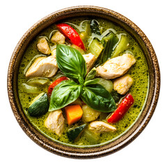 Delicious Fresh Thai Green Curry with Chicken, Herbs, and Vegetables