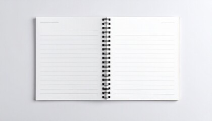Open spiral-bound notebook with blank lined pages on a white surface—minimalist, clean, and ready for writing or planning.