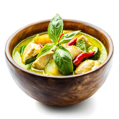Delicious Fresh Thai Green Curry Chicken Herbs Coconut Milk Bowl