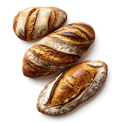 Professional Freshly Baked Artisan Bread Loaves on White Background