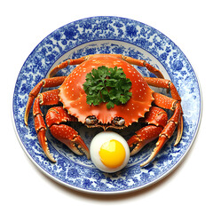 Delicious Freshly Cooked Crab Platter with Green Garnish for Seafood Lovers