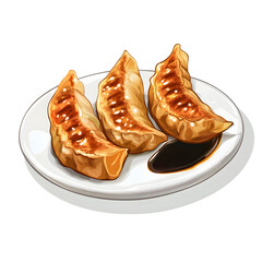 Delicious Grilled Japanese Gyoza Dumpling on White Background