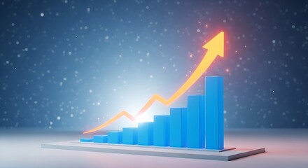 Growing success graph with upward trend and glowing arrow