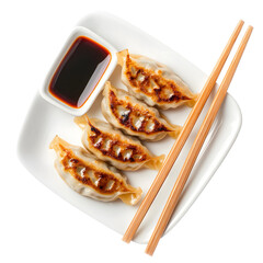 Delicious Grilled Japanese Gyoza Dumplings Served on White Plate