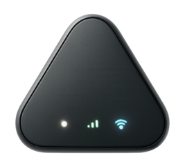 Compact triangular wireless hub for connecting IoT devices in a smart home.
