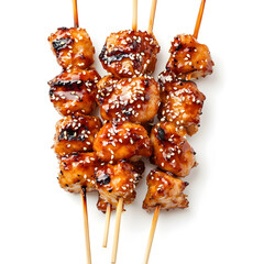 Delicious Grilled Korean Chicken Skewers Coated in Sauce for Food Lovers