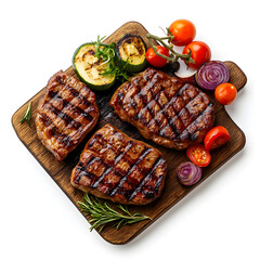 Delicious Grilled Meat and Vegetables on White Background for Culinary Concepts