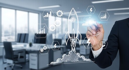 Business innovation and futuristic technology concept with digital interface