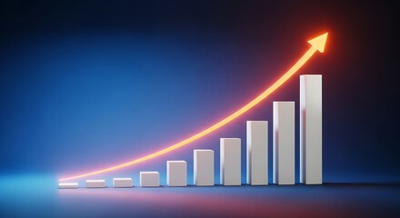 Glowing upward arrow graph showing business growth and success