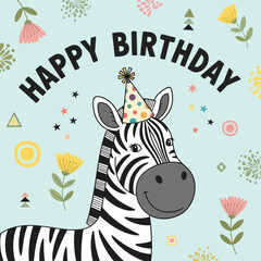 Happy Birthday Celebration Featuring Zebra Theme, Balloons, Cakes, and Festive Decorations