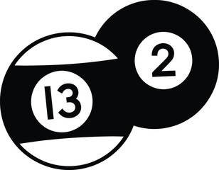 Two billiard balls number 13 and number 2 overlapping