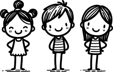 Cute Kids Doodle Sketch &ndash; Black and White Vector