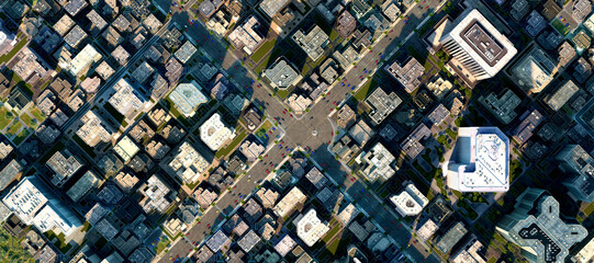 3D city crossroads geometry with detailed urban design and symmetry