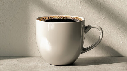 White coffee cup with bubble rim on surface lit by natural morning light - Generated with AI
