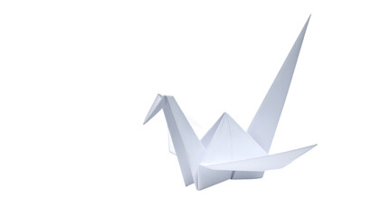 Origami crane isolated on transparent background, a symbol of peace and hope