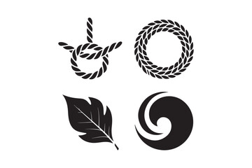 Fototapeta premium Nautical and natural motifs rope knots wreath feather and swirl