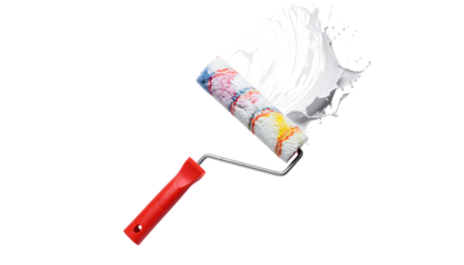 Paint roller with white paint isolated on transparent background for painting wall