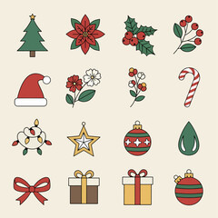 Christmas icon set. Isolated winter vector signs.	