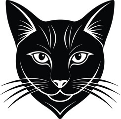 Black cat face and head vector illustration of a cute domestic animal