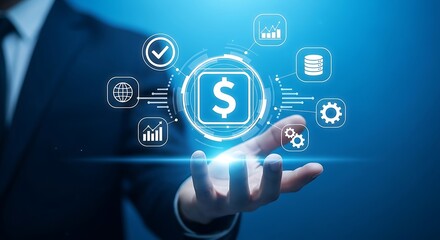 Businessperson interacting with digital financial technology interface