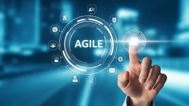 Agile Methodology: Business Man Activating an Agile Project Management System for Software Development, Innovation, and Team Collaboration in a Futuristic, Tech-Driven Environment