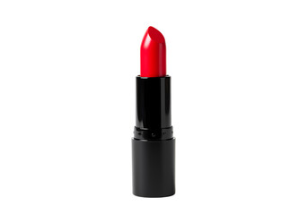 Vibrant red lip color in a black tube against a dark background, highlighting cosmetic appeal isolated on transparent background