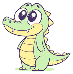 A friendly bright green baby alligator reptile with oversized adorable sparkling eyes.Isolated transparent background ( include cut-out PNG file )
