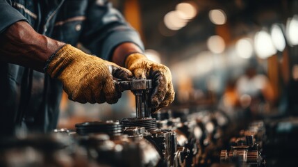 Specialist expert adjusting complex industrial equipment with steady hands blurred workshop environment showcasing precision in specialized emergency repair solutions