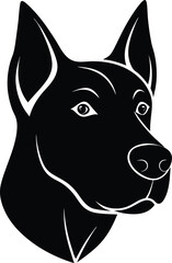 Black vector cartoon illustration of a dog, cat, and wolf head as a cute animal character