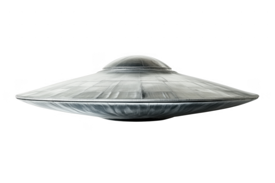 Metallic flying saucer hovering isolated on a transparent background - Powered by Adobe