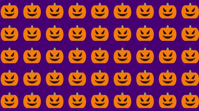 Halloween pumpkin pattern animation with purple background, seamless looping spooky  halloween pumpkin backdrop