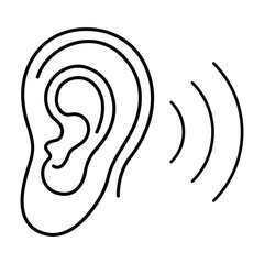 Simple Black Line Drawing of an Ear with Sound Waves graphic representation ear radiating