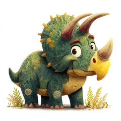 Cute smiling triceratops dinosaur cartoon. A friendly prehistoric character illustration isolated on a white background