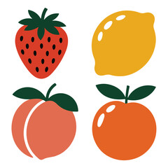 Minimalist Fruit Vector Set – Abstract Strawberry, Lemon, Peach, and Orange Icons