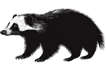 Obraz premium Black and white illustration of badger isolated on white background