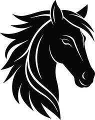 Black stallion horse head silhouette vector illustration for logo or tattoo design