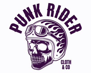 Edgy Punk Rider Skull Logo Design with Goggles and Helmet Perfect for Clothing Brands and Motorcycle Enthusiasts with Retro Vibes
