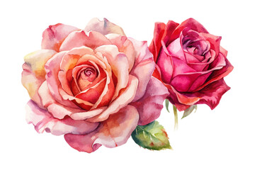 Romantic Watercolor Pink and Red Roses Clipart vector illustration