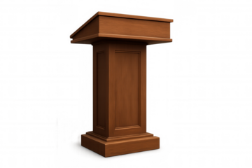Wood podium or lectern for public speaking, presenting, conference, and event communication on transparent background